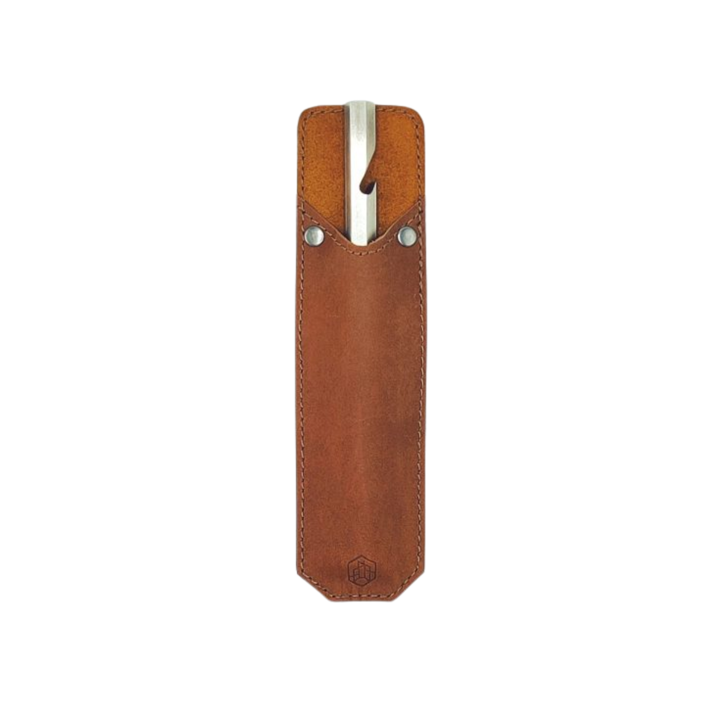 Brut Homeware burnt stainless steel bottle opener with custom buffalo leather sleeve, handcrafted in India, heavyweight 230g design for durable and stylish use, ideal as a luxury or barware gift.