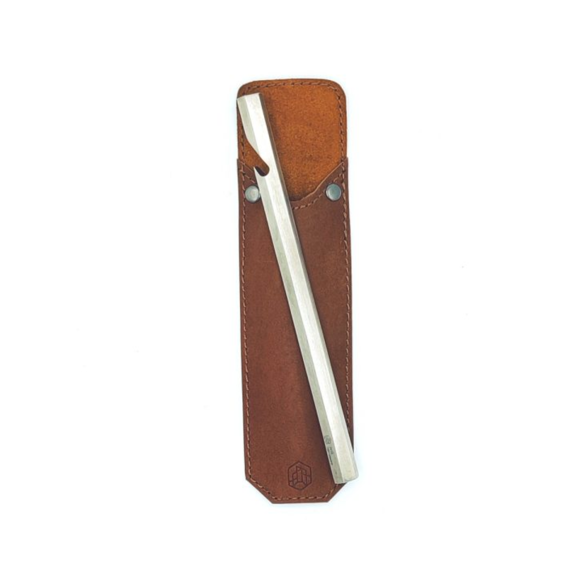 Full product image of Brut Homeware burnt stainless steel bottle opener with custom buffalo leather sleeve, handcrafted in India, heavyweight 230g design for durable and stylish use, ideal as a luxury or barware gift.