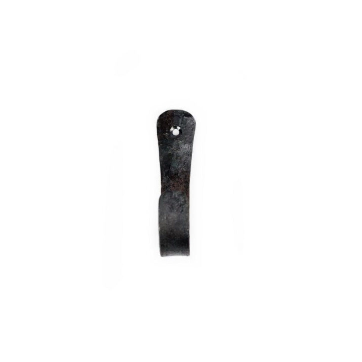 Front view of Brut Homeware wrought iron single coat hook in black or brass finish, hand-forged for industrial strength and timeless style, perfect for hanging coats, hats, bags, or towels in any room.