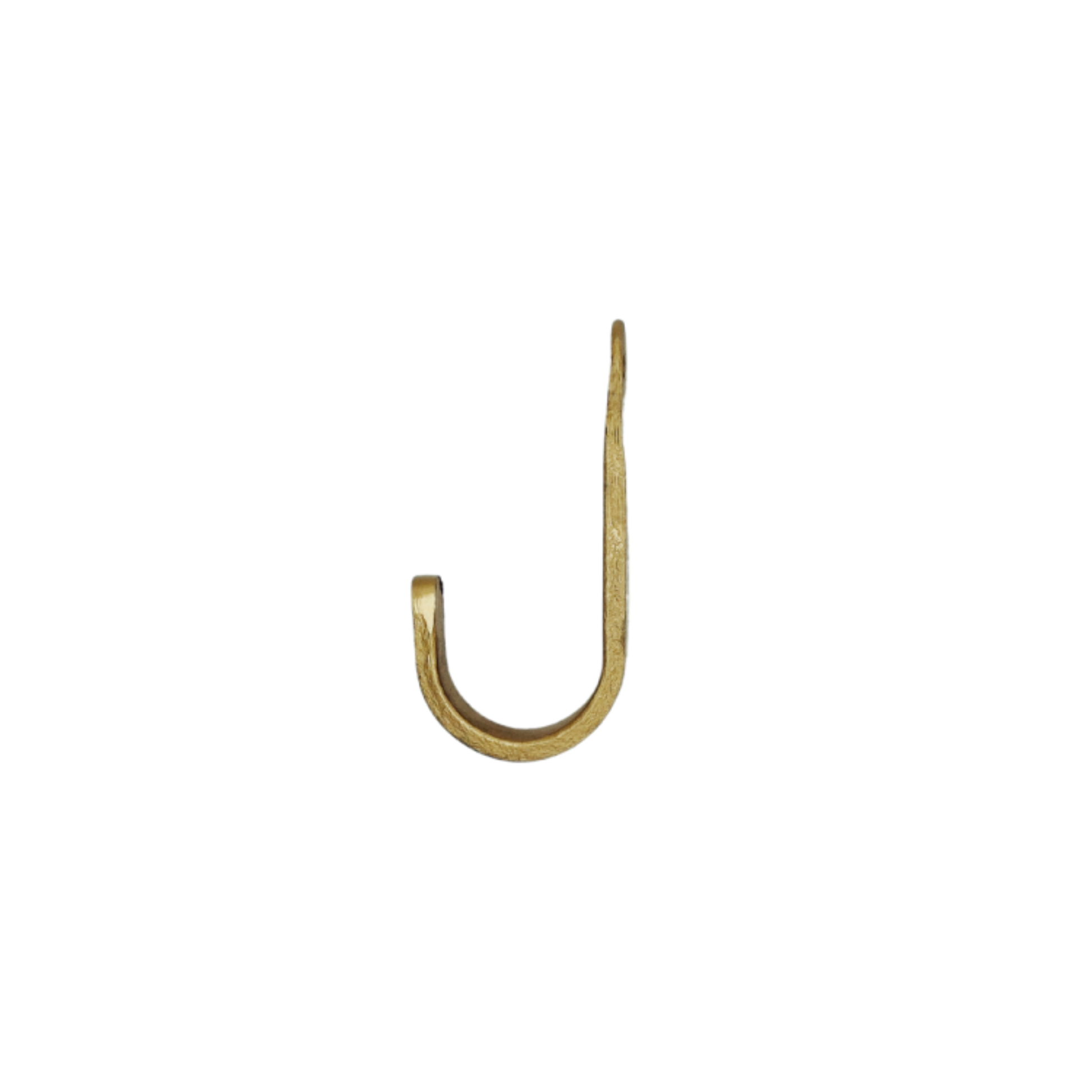 Side view of Brut Homeware single coat hook in brass gold finish, hand-forged wrought iron with industrial strength and elegant design-available in large and small sizes, ideal for hanging coats, hats, towels, or bags in any room.
