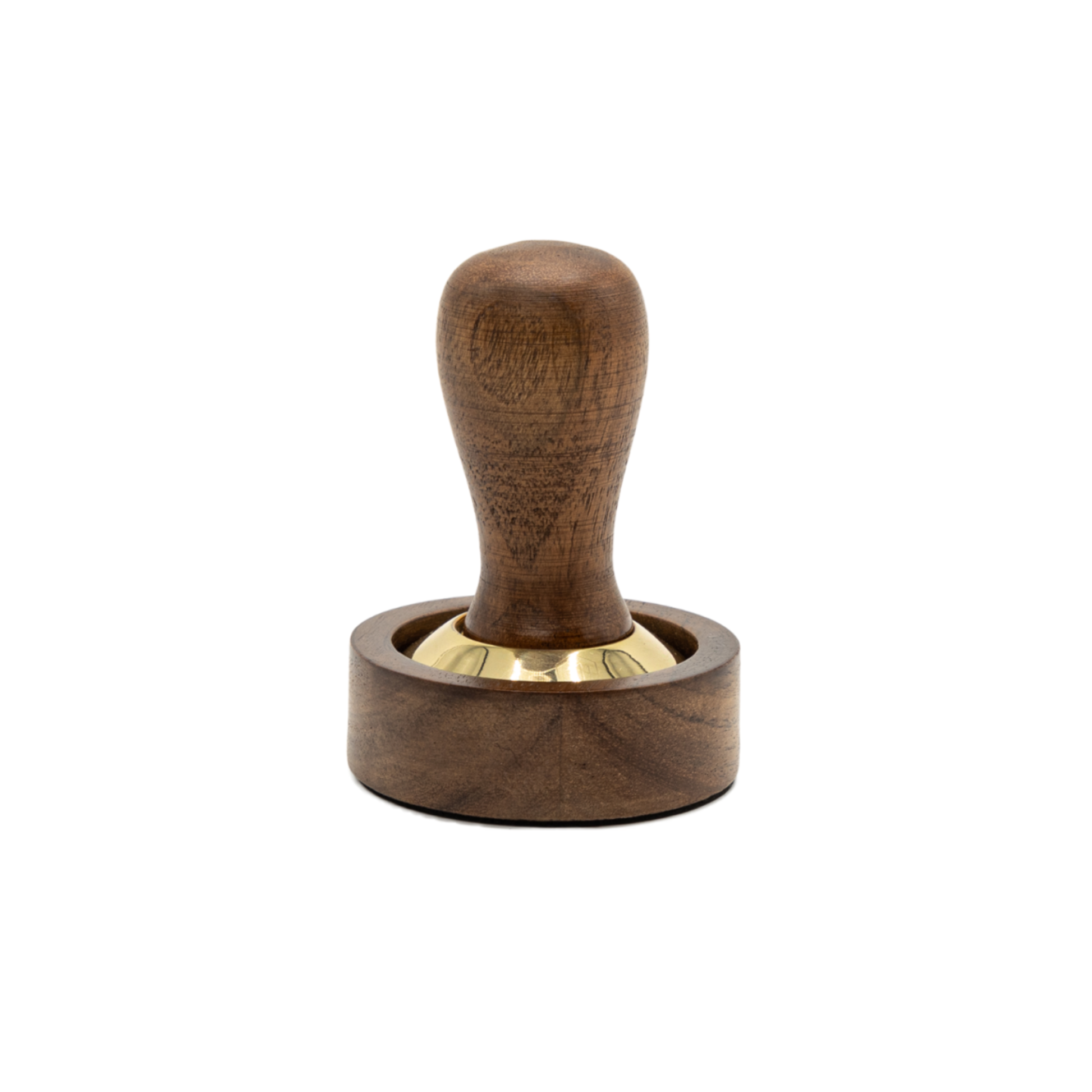 Brut Homeware espresso tamper set crafted from acacia wood and brass, precision-weighted at 360 g with a 58 mm base for perfect espresso tamping, elegantly packaged in a black gift box - ideal for coffee lovers and baristas.