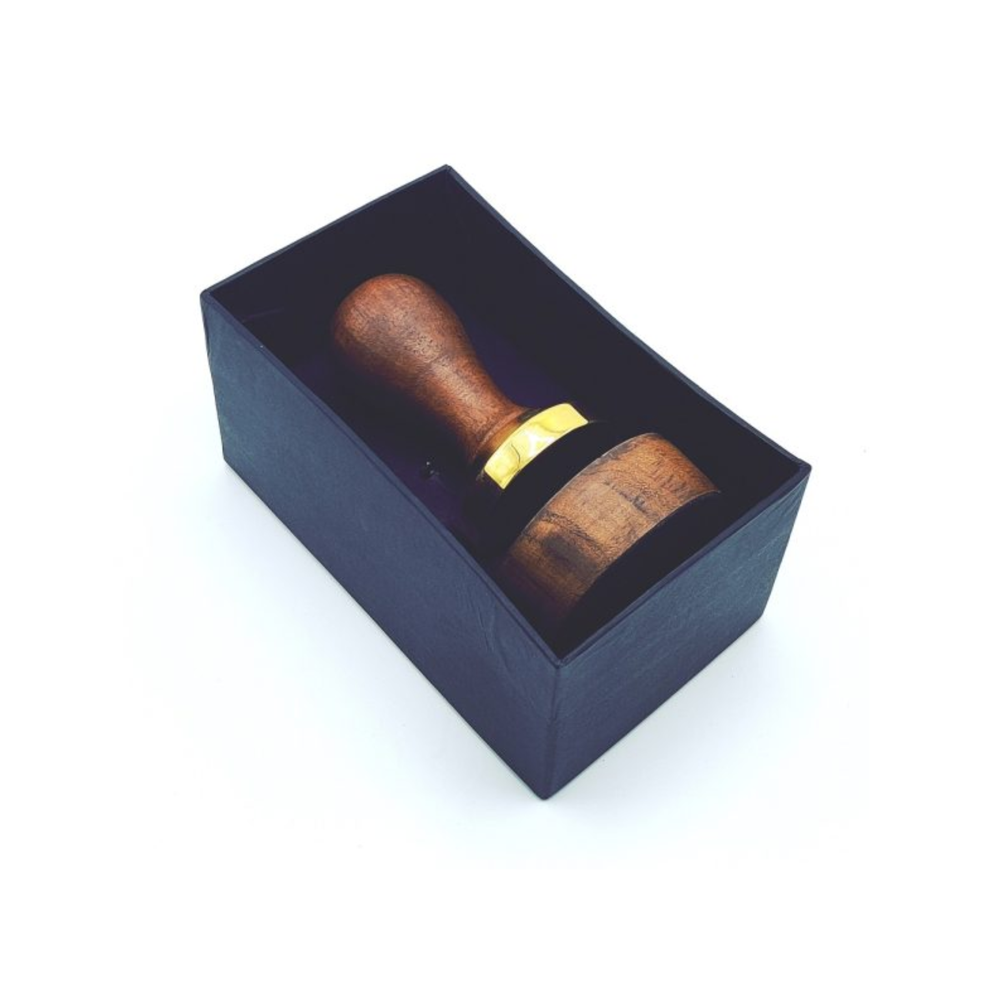 Inside the box with Brut Homeware espresso tamper set crafted from acacia wood and brass, precision-weighted at 360 g with a 58 mm base for perfect espresso tamping, elegantly packaged in a black gift box - ideal for coffee lovers and baristas.