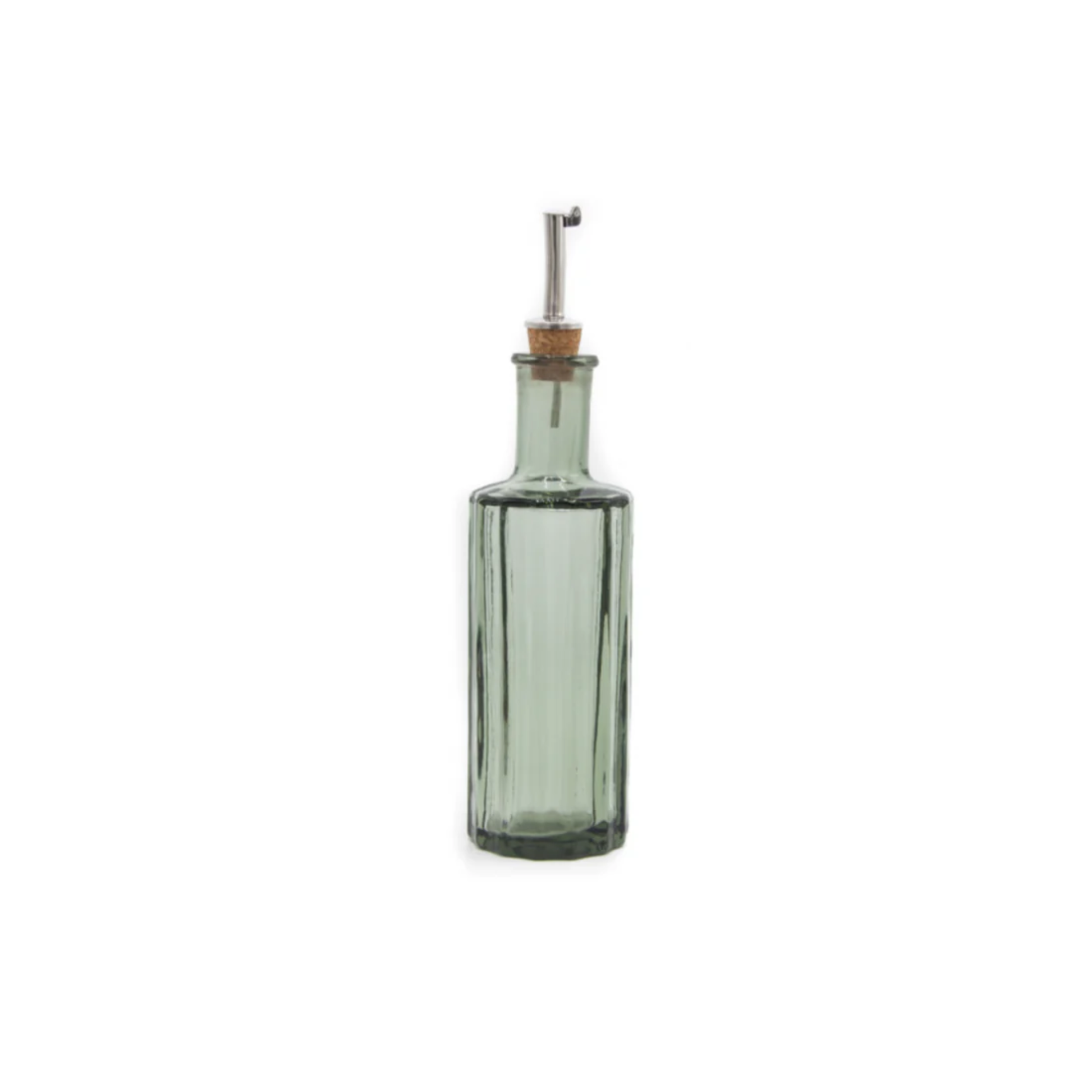 Brut Homeware Art Deco–inspired oil and vinegar bottles, mouth-blown from recycled glass with natural cork pourers and anti-drip caps — elegant, sustainable, and handmade in India.