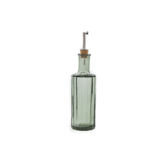 Brut Homeware Art Deco–inspired oil and vinegar bottles, mouth-blown from recycled glass with natural cork pourers and anti-drip caps — elegant, sustainable, and handmade in India.