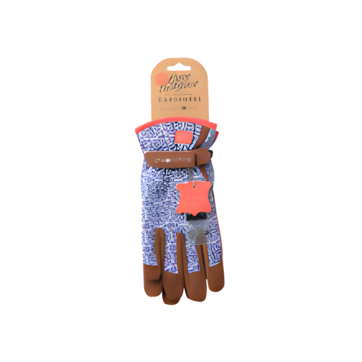 Shown with a tag, the Burgon and Ball Love The Glove Artisan women's gardening gloves in M/L, which is made from polyester-elastane with artificial suede palms and fingers, padded palm, breathable mesh, secure hook-and-loop wrist strap, leather trim, and machine washable.