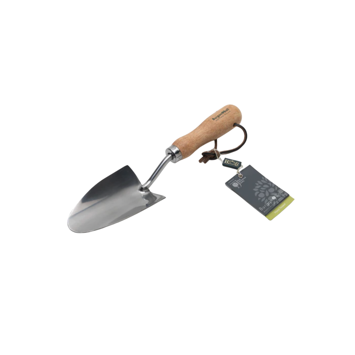 Burgon & Ball stainless steel hand trowel with tags