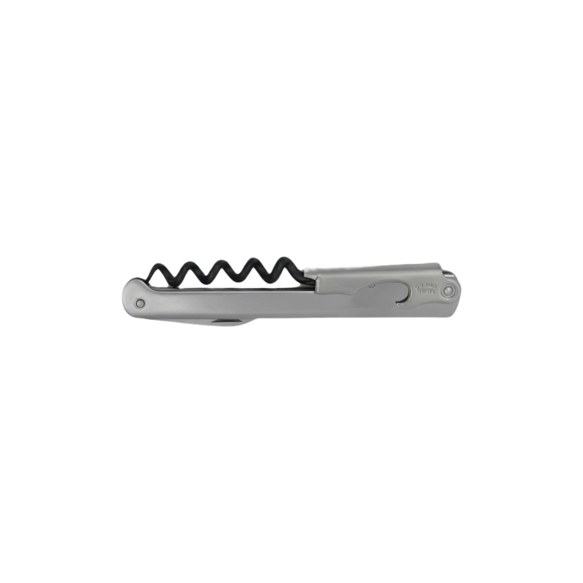 Side view of the Cartailler Deluc The Original 92 Waiters Teflon coated Corkscrew Matt Stainless Steel handle and blade.