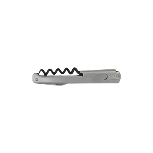 Side view of the Cartailler Deluc The Original 92 Waiters Teflon coated Corkscrew Matt Stainless Steel handle and blade.