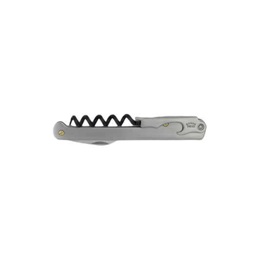 Side view of the Cartailler Deluc The Original 92 Waiters Teflon coated Corkscrew Satin Stainless Steel handle with Brass Screws.