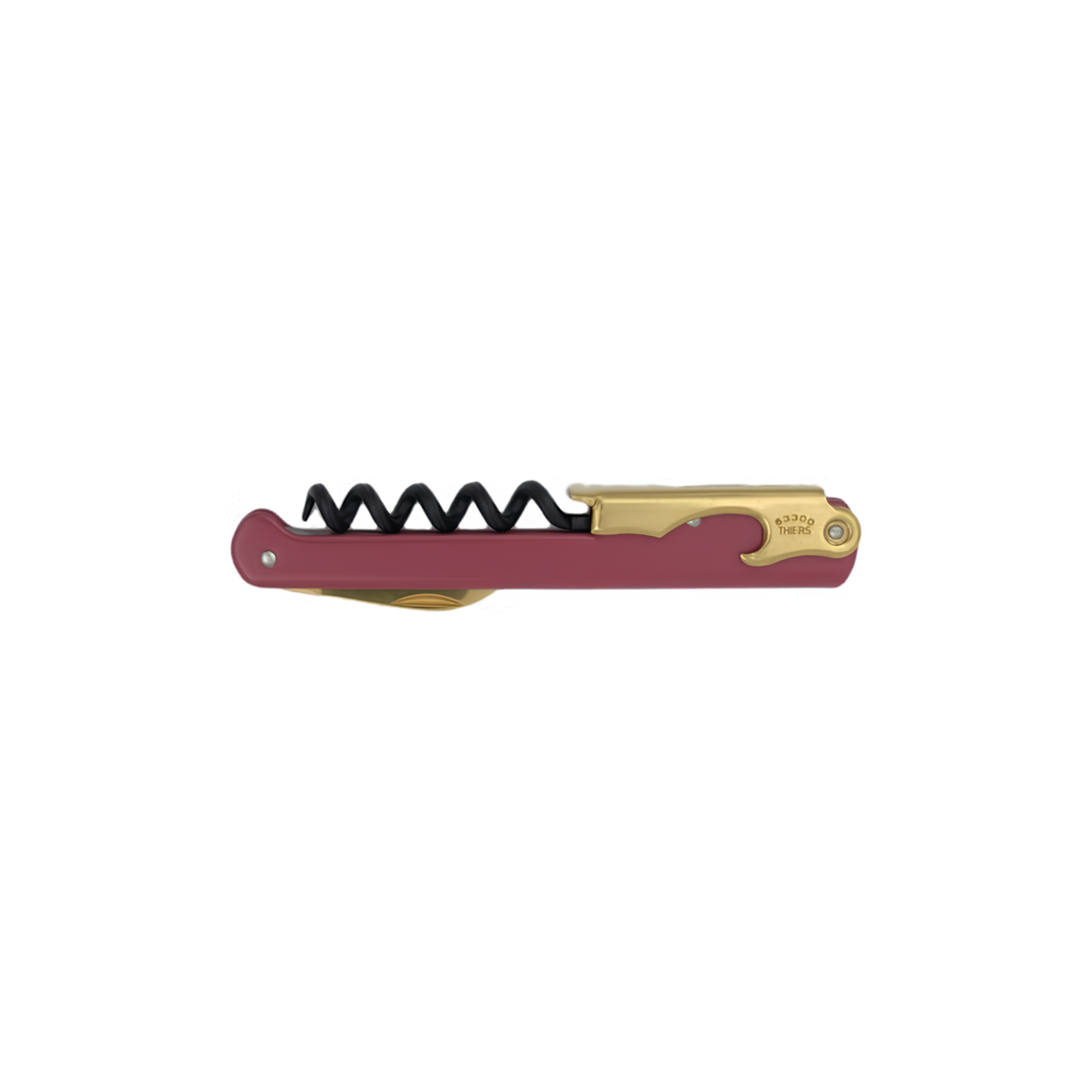 Side view of the Cartailler Deluc The Original 92 Waiters Corkscrew Wine Stainless Steel handle with 18-Carat Gold penknife.