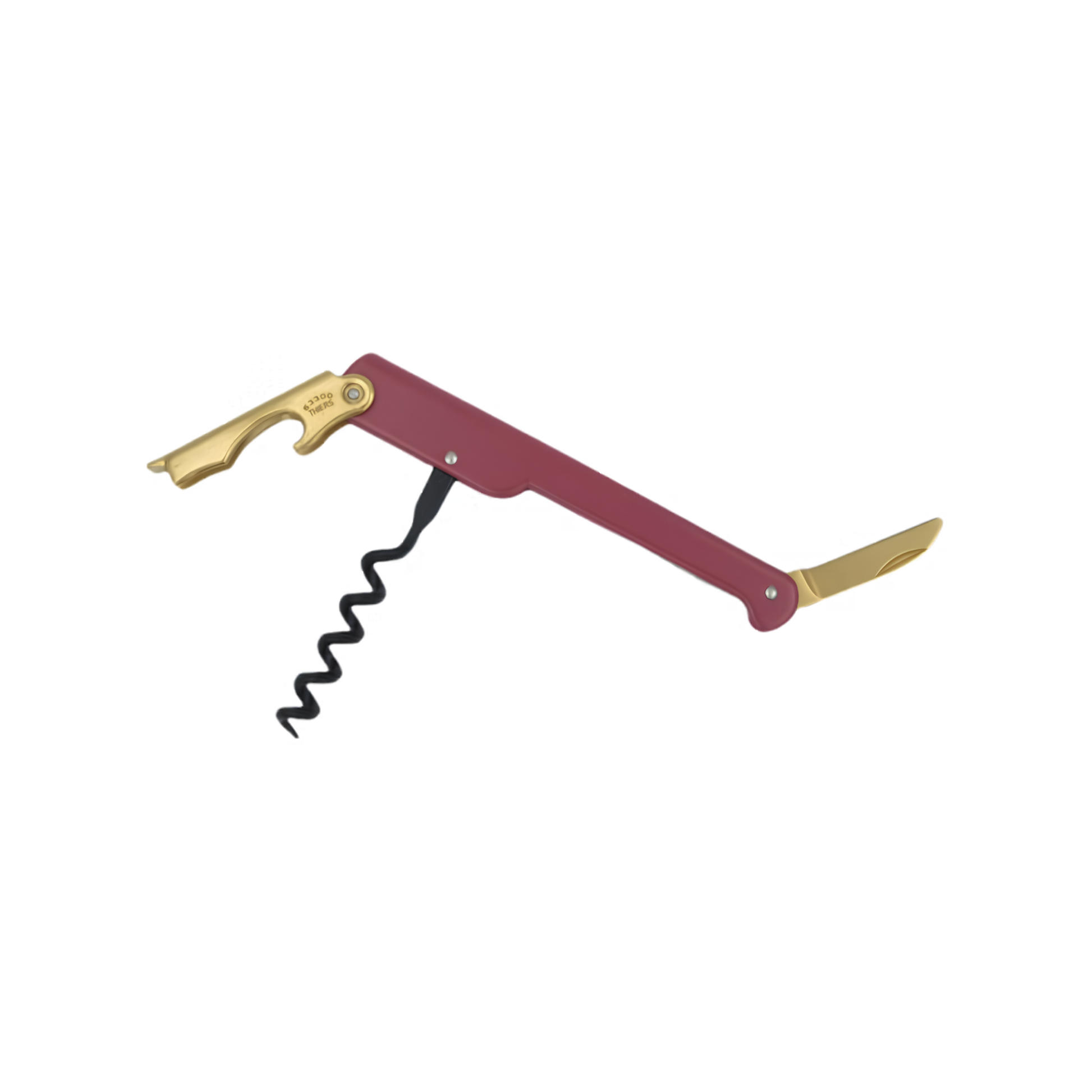 Cartailler Deluc The Original 92 Waiters Corkscrew Wine Stainless Steel handle with 18-Carat Gold penknife, fully open.