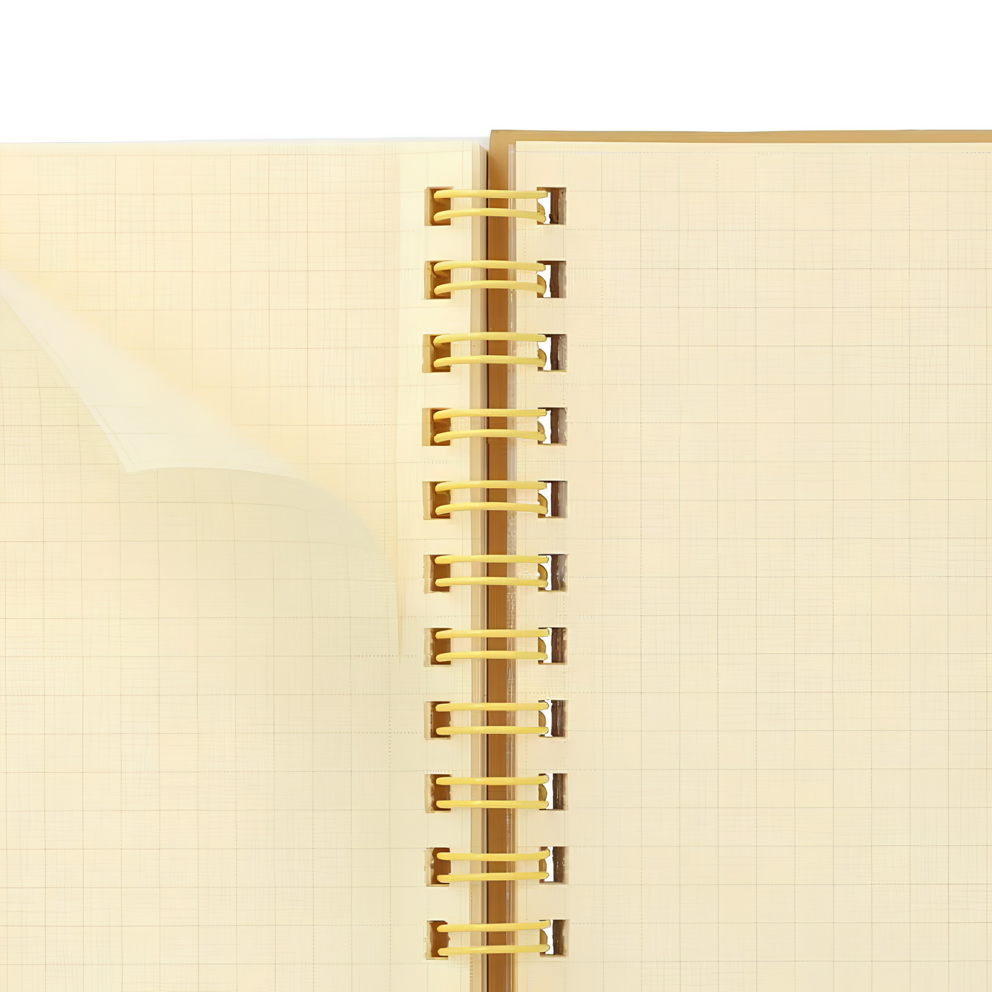 Close up on the paper of Fathom spiral bound notebook in black with robust polypropylene cover, metal spiral binding, elastic closure, and 140 perforated cream pages, large Japanese-made stationery.