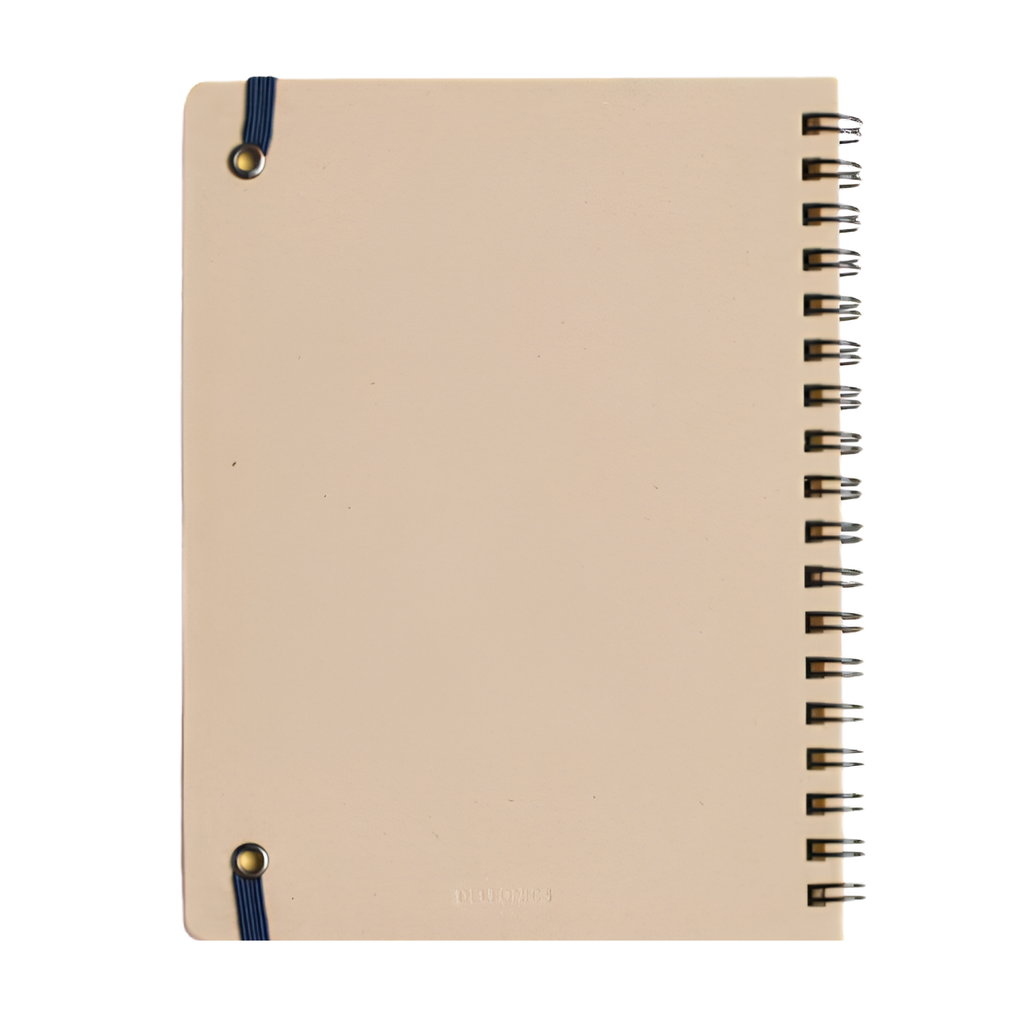 Back view of the Fathom spiral bound notebook in black with robust polypropylene cover, metal spiral binding, elastic closure, and 140 perforated cream pages, large Japanese-made stationery.
