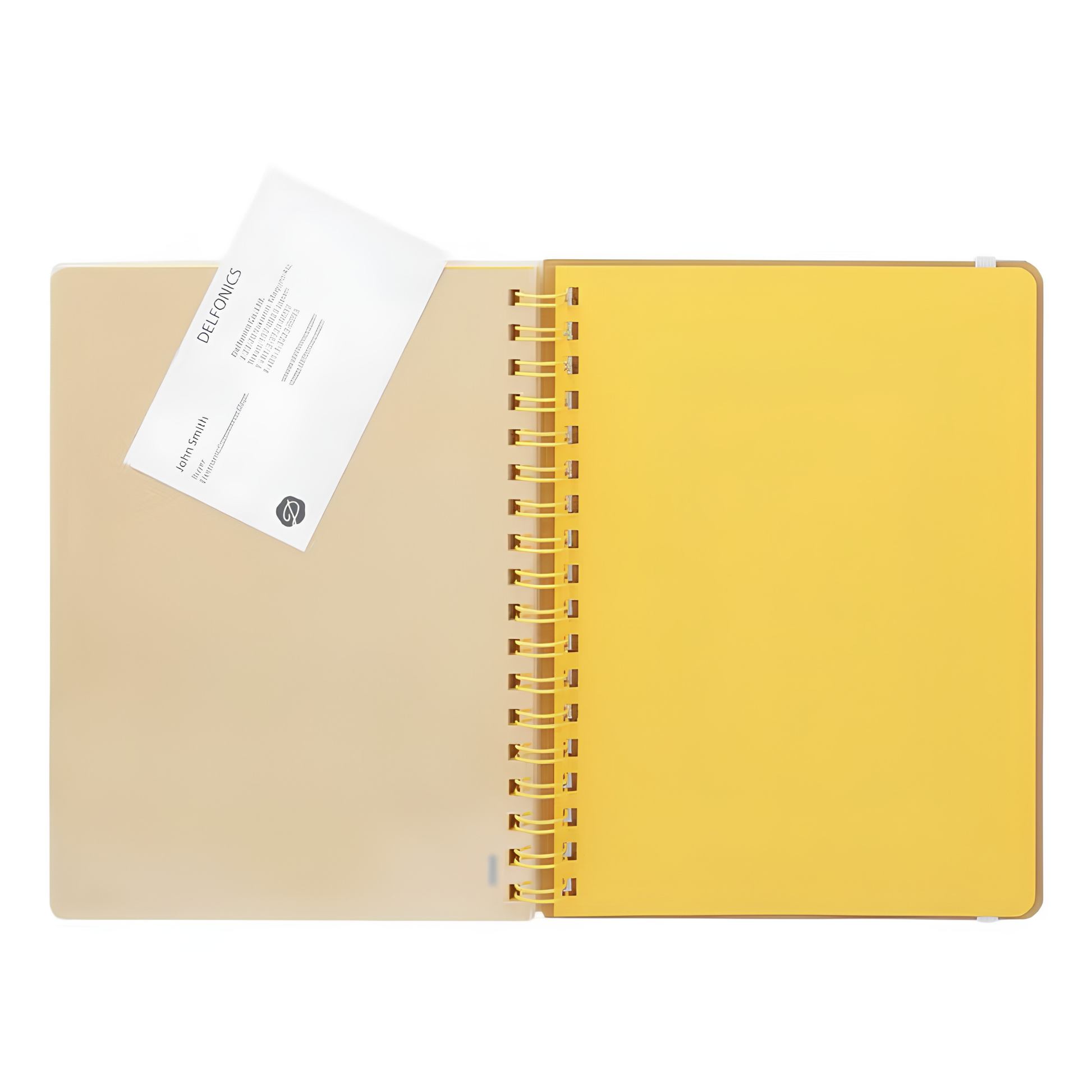 Showing the inner cover of the Fathom spiral bound retro notebook in light green with polypropylene cover, metal spiral binding, elastic closure, and 140 perforated cream pages, large Japanese-made stationery.