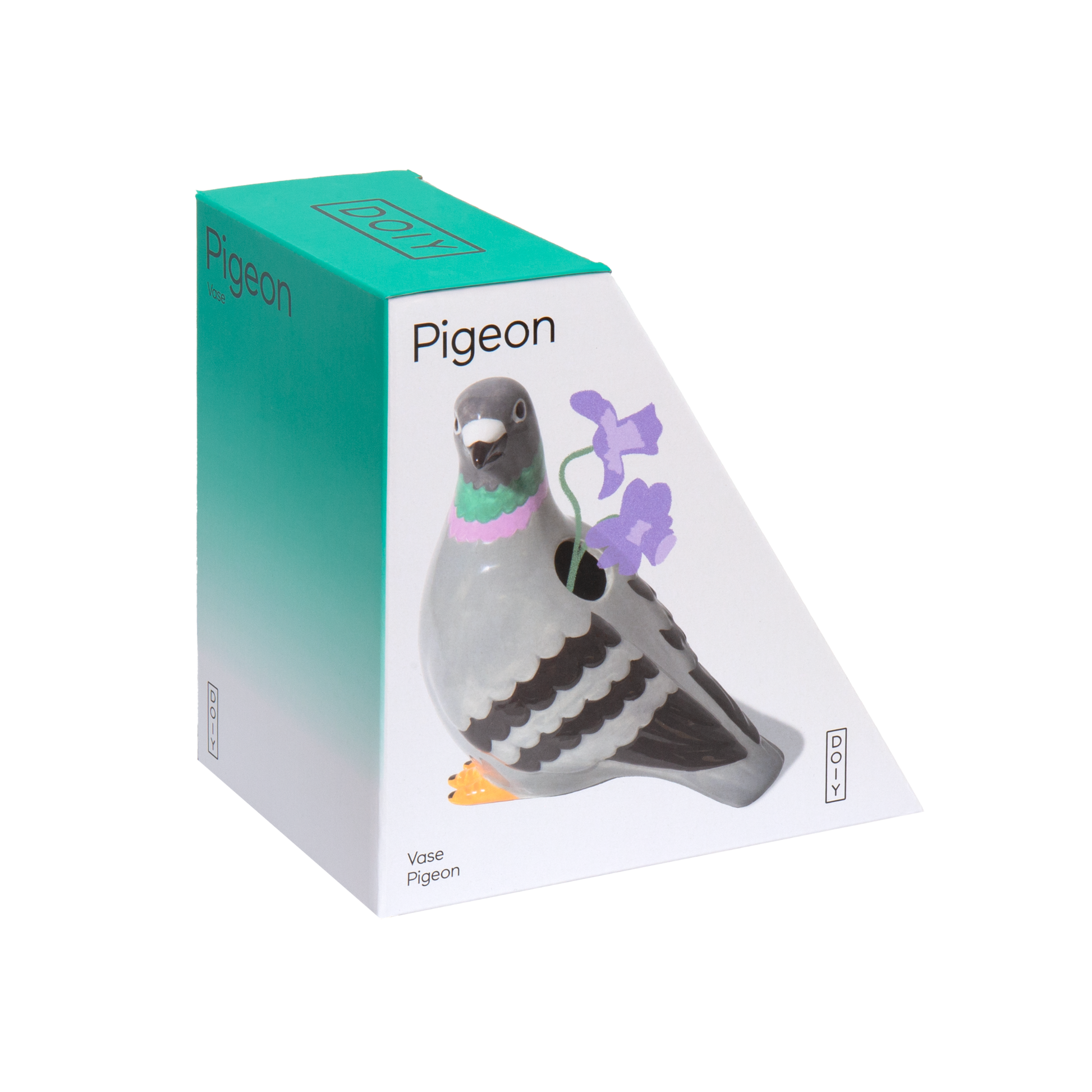 Packaging of the DOIY urban charm playful pigeon inspired vase design medium, a quirky city twist to your interior styling.