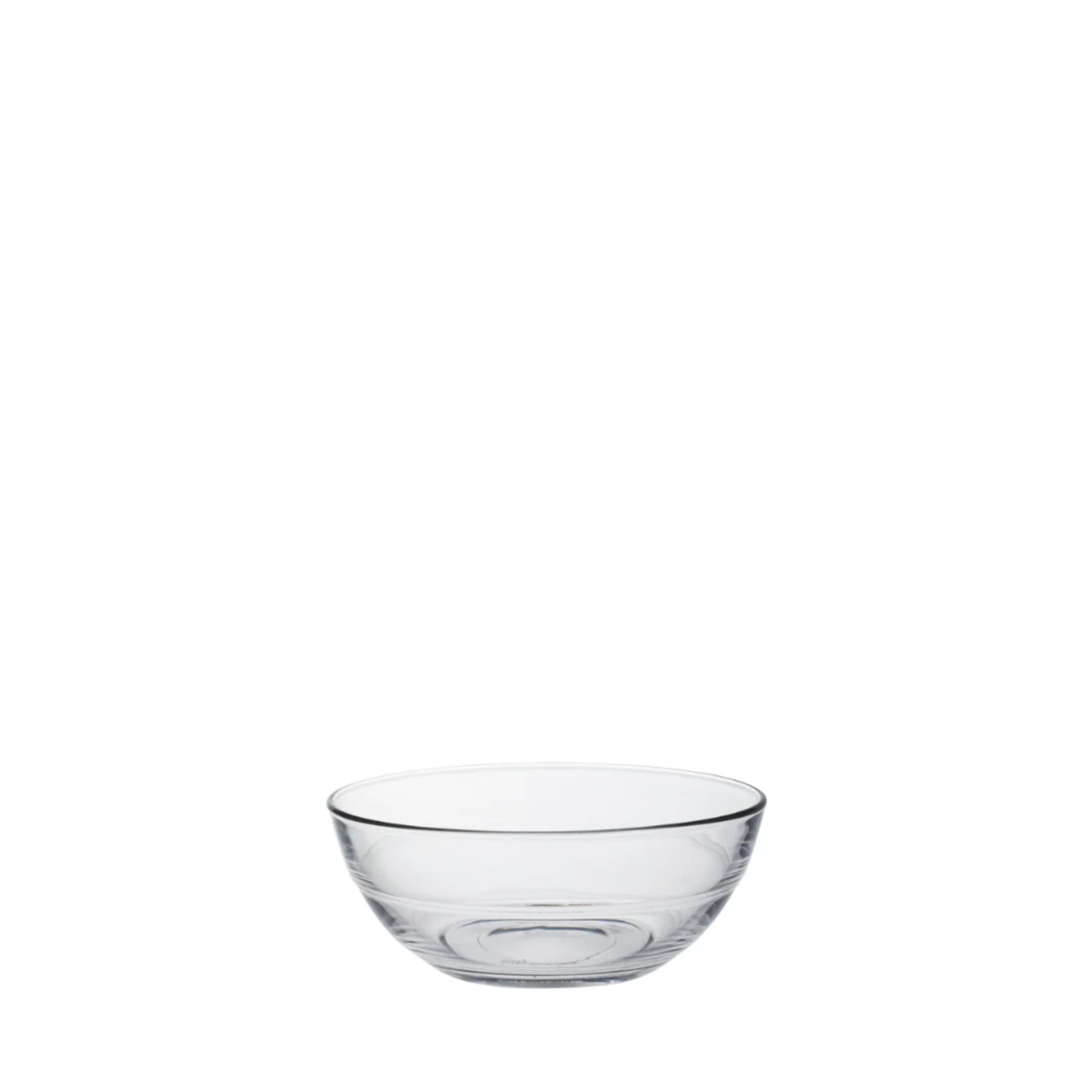 Clear Duralex transparent glass bowl with rounded shape, stackable design, 50 cl - 14 cm, ideal for sauce, dip, small dessert, snacks and fruits.