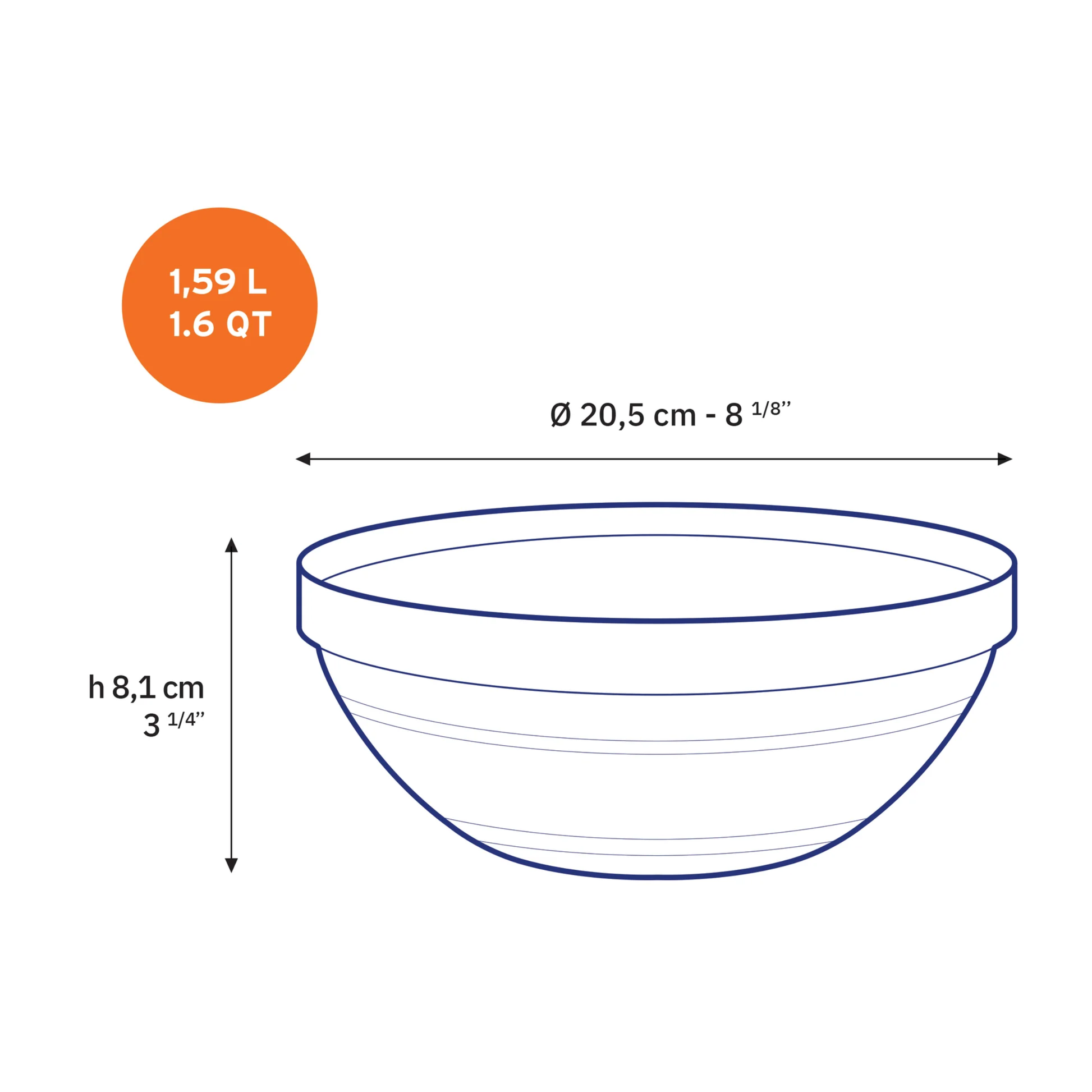 Size image of Duralex Le Gigogne stackable transparent glass salad bowl, 1.59L - 20.5cm, rounded shape, ideal for salad, punch, or sauce.