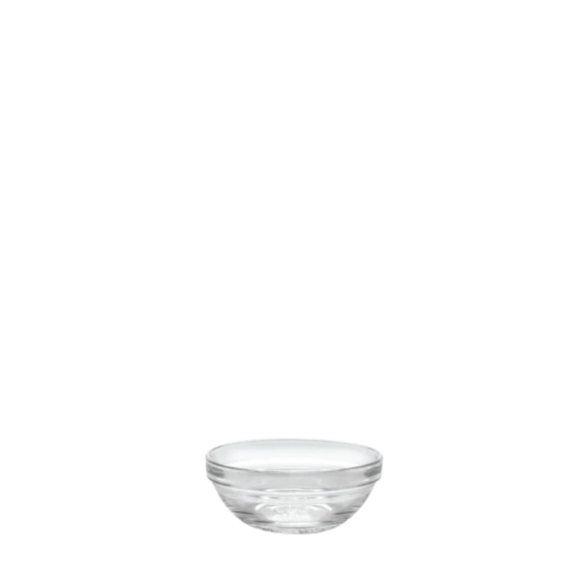 Clear Duralex transparent glass bowl with rounded shape, stackable design, 12.5cl - 9cm, ideal for sauce, dip, small dessert, snacks and fruits.