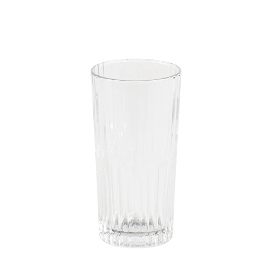 Front view of Duralex Manhattan Highball Tumbler 305ml Set of 6 in clear, made from impact-resistant tempered glass with an elegant, tall design ideal for serving cocktails and mixed drinks.
