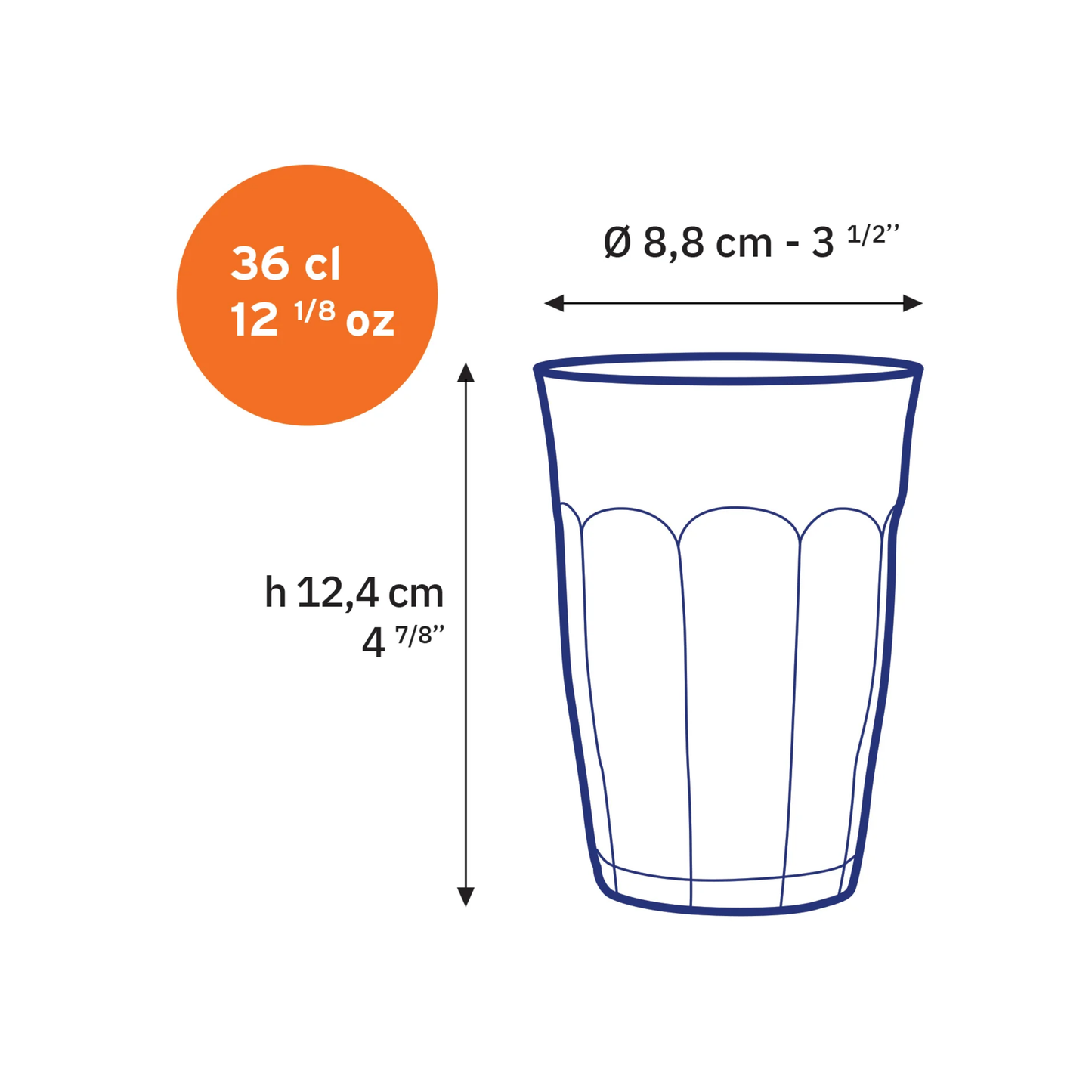 Size image of Duralex Picardie tempered glass tumbler, clear, with a thick base and comfortable-to-hold design. The glass is durable, hygienic, and safe for both the microwave and dishwasher.