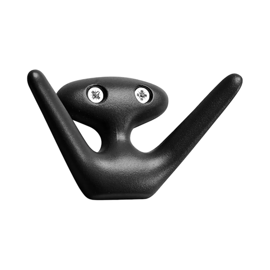 Essem Mama Hook Black designed by Jonas Bergfeldt, made from recycled aluminum featuring a chartacterful hook with open arms.