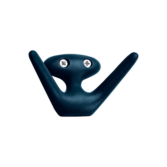 Essem Mama Hook Midnight Blue designed by Jonas Bergfeldt, made from recycled aluminum featuring a chartacterful hook with open arms.