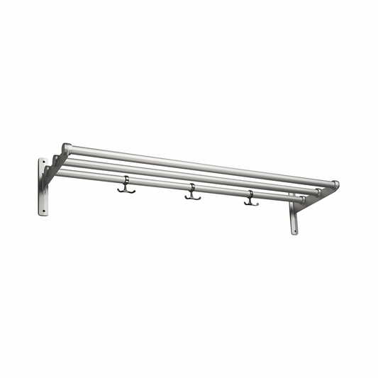 Essem Nostalgi Rack Oak designed by Gunnar Bolin, the brackets are made of recycled aluminum with a wooden or aluminum bar, can be extended and with anchor hooks.