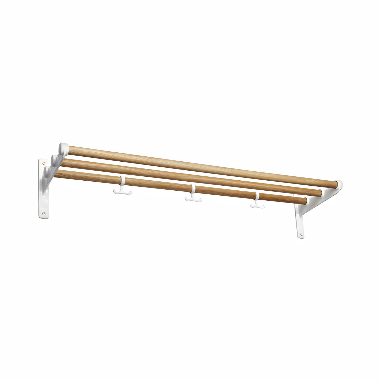 Essem Nostalgi Rack Oak designed by Gunnar Bolin, the brackets are made of recycled aluminum with a wooden or aluminum bar, can be extended and with anchor hooks.