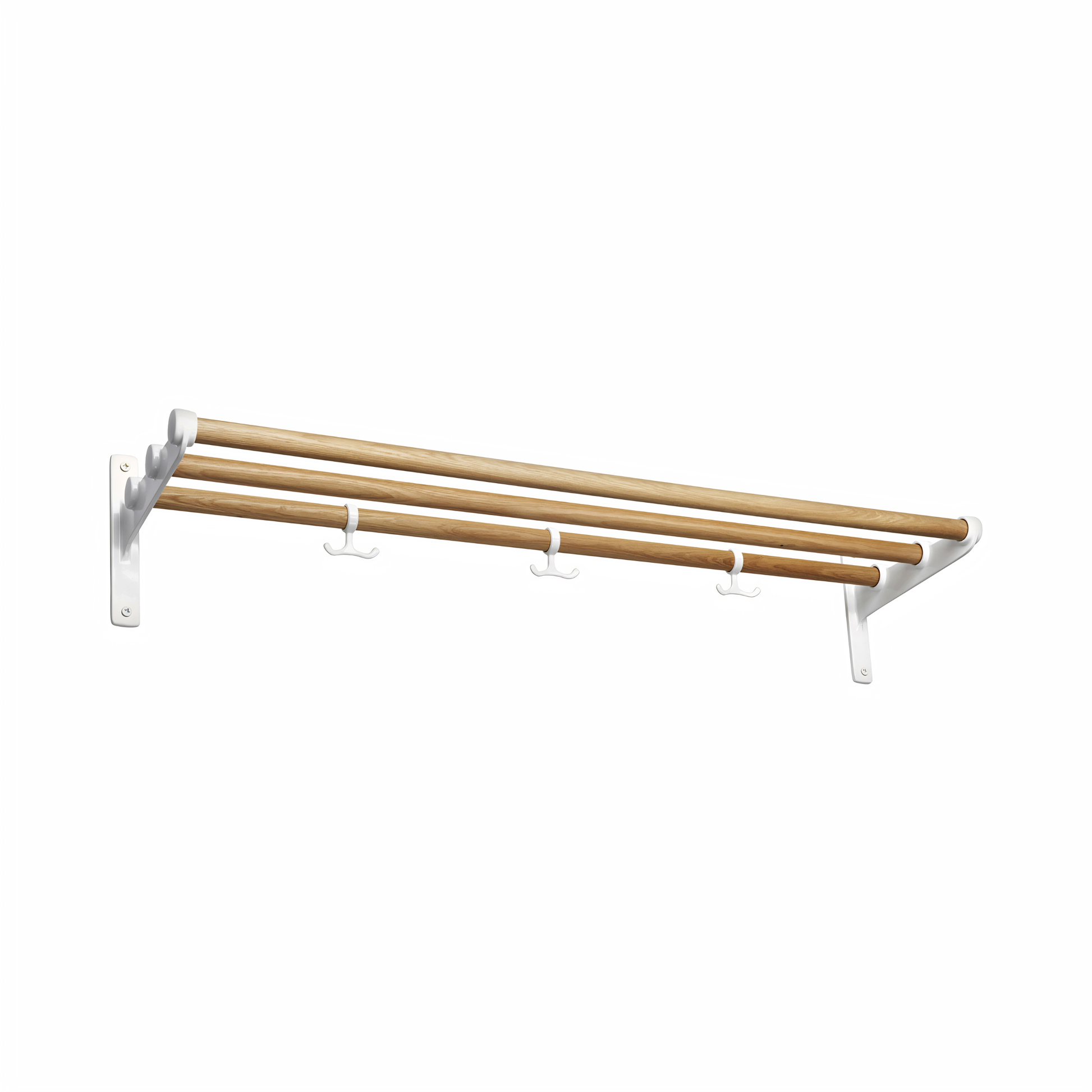 Essem Nostalgi Rack Oak designed by Gunnar Bolin, the brackets are made of recycled aluminum with a wooden or aluminum bar, can be extended and with anchor hooks.