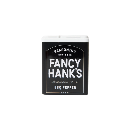 Front view of the Fancy Hanks BBQ Pepper 90g, a bold pepper-forward seasoning rub designed for meat.