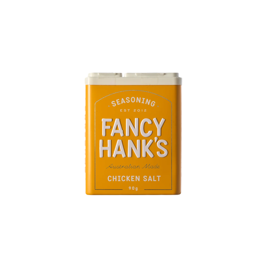 Front view of the Fancy Chicken Salt 90g savoury blend, vegan friendly made with real vegetable powders, spices and yeast extract.