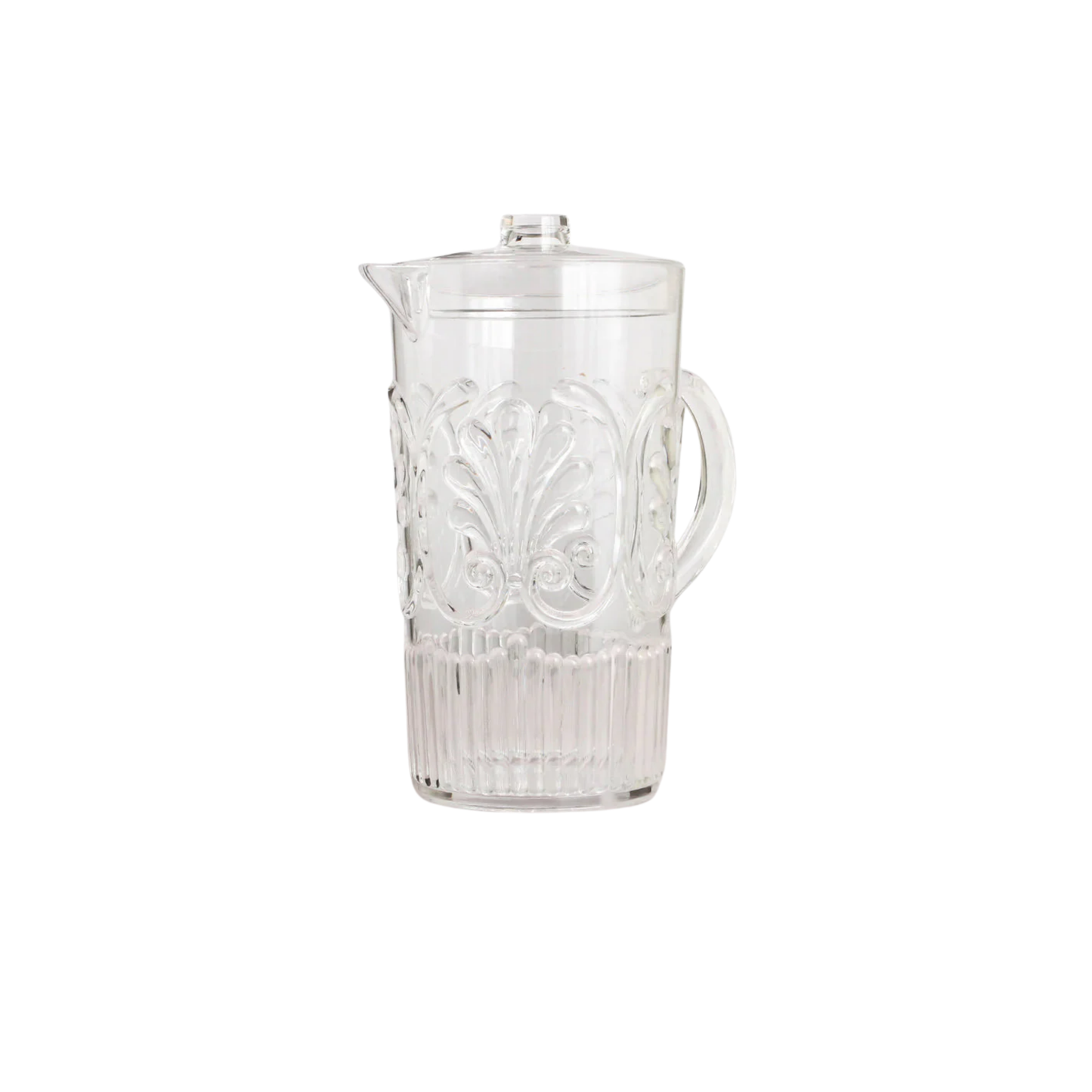 Clear acrylic jug front angled view