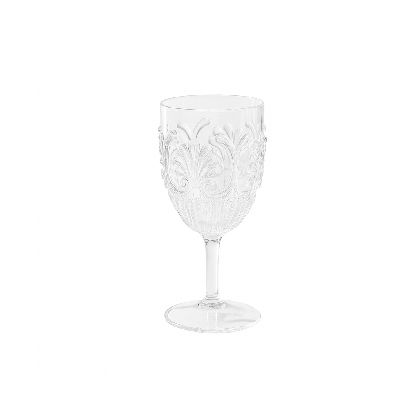 Fathom Acrylic Wine Glass Clear acrylic wine glass - clear - BPA-free plastic - durable with ornate embossed pattern - elegant and safe for outdoor or event use.