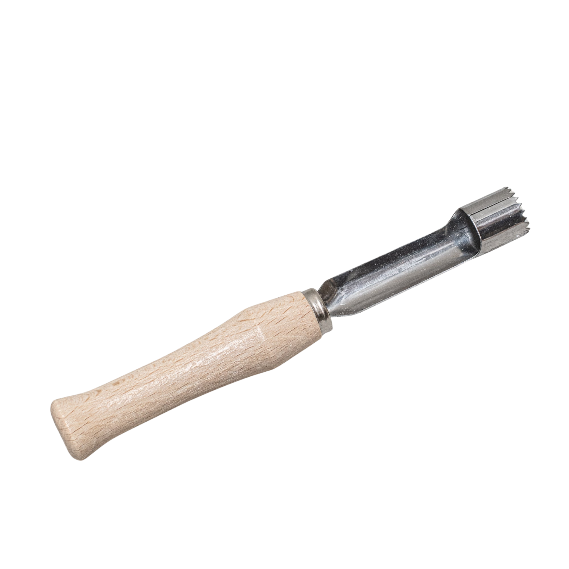 Front view of the Fathom Apple Corer Stainless Steel with Beach Handle, serrated tip for precise entry, clean removal and also be used as small cutter.