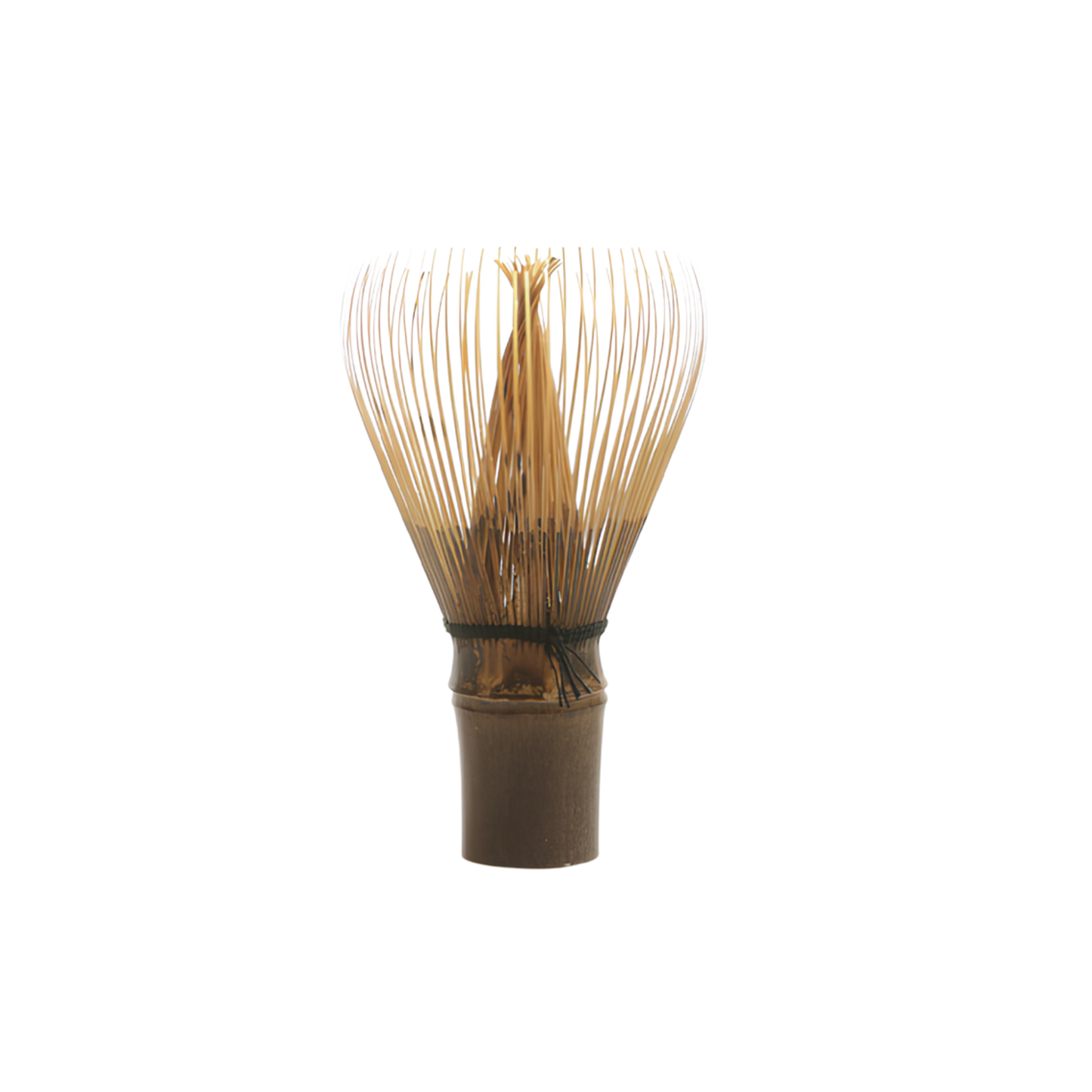 Side view of the Fathom Bamboo Matcha Whisk Dark also known as Chasen, from a single piece of Bamboo in Japan, for preparing matcha.