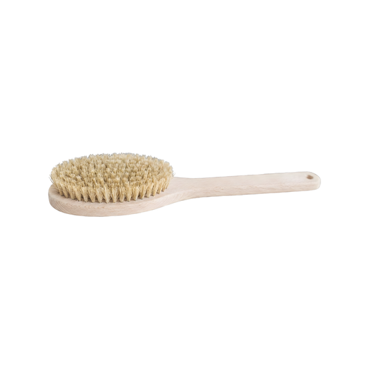 Fathom 38cm beechwood bath brush with natural bristles, single-piece German-made bath brush for gentle skin exfoliation and cleansing in the shower.