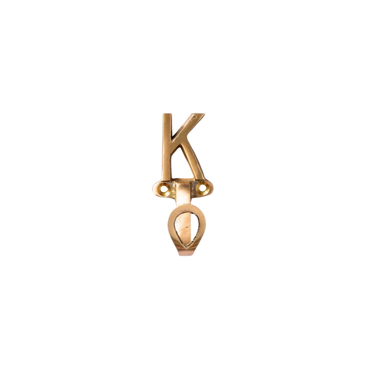 Front view of brass letter K