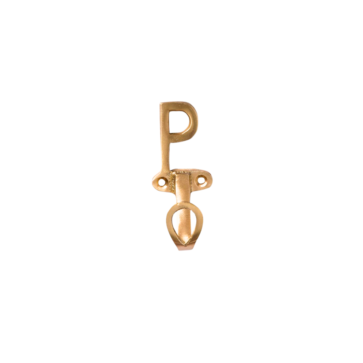 Front view of brass letter P