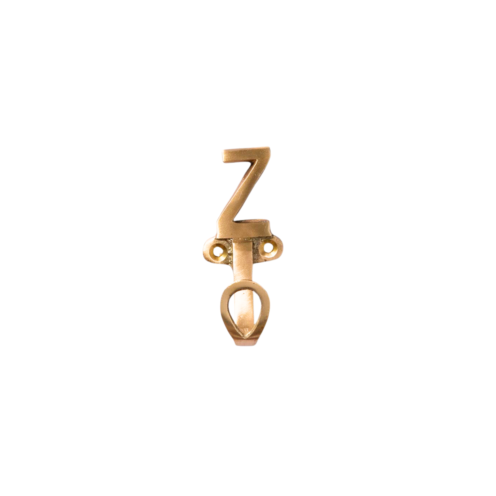Front view of brass letter Z