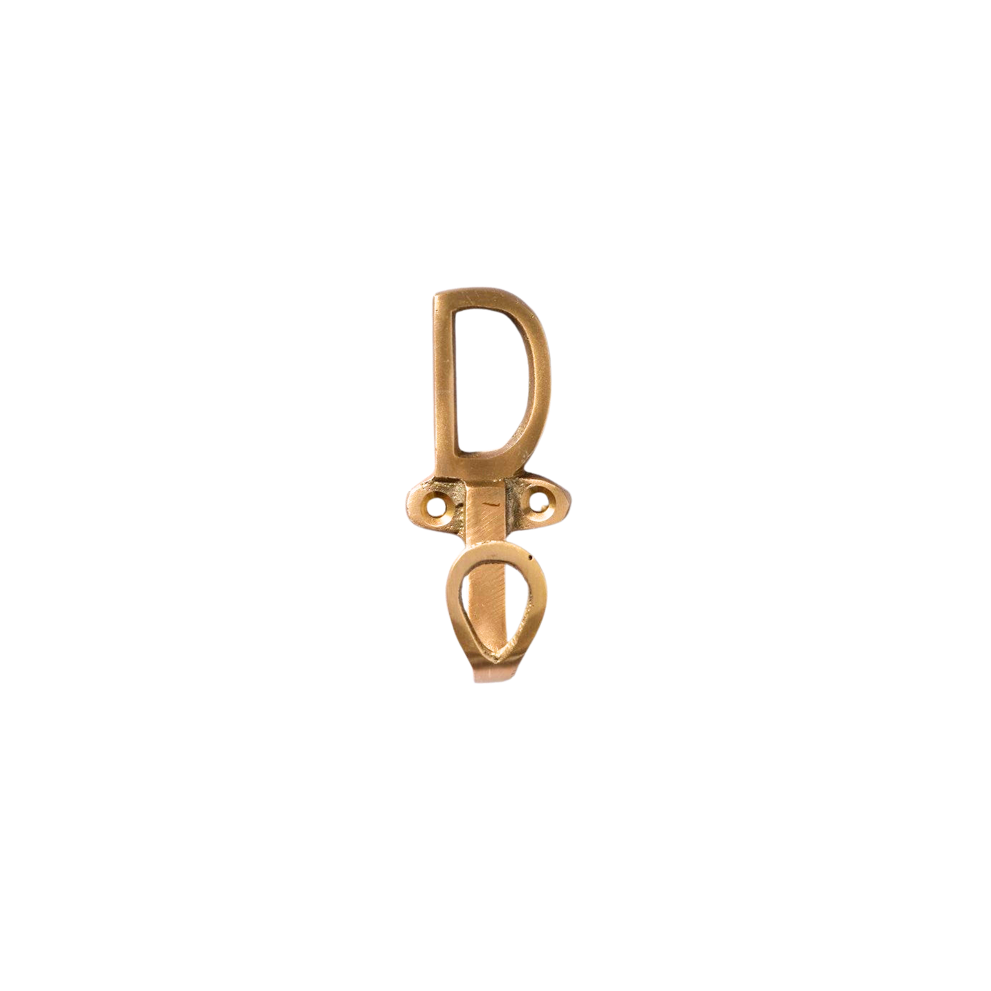 Front view of brass letter D