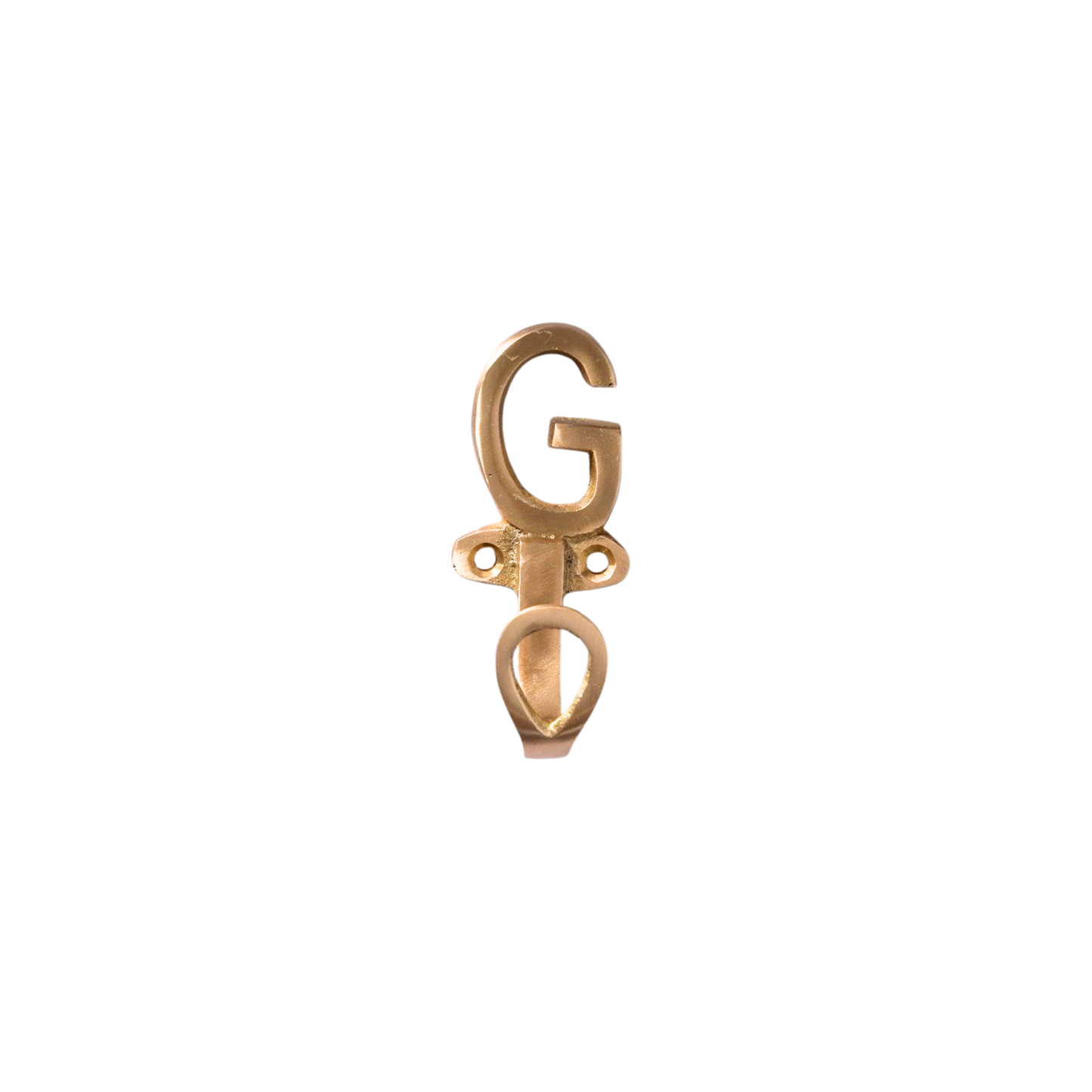Front view of brass letter G