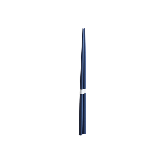 Top down view of Fathom Chopsticks Pair Lacquered Navy blue rich finish with subtle white accent.