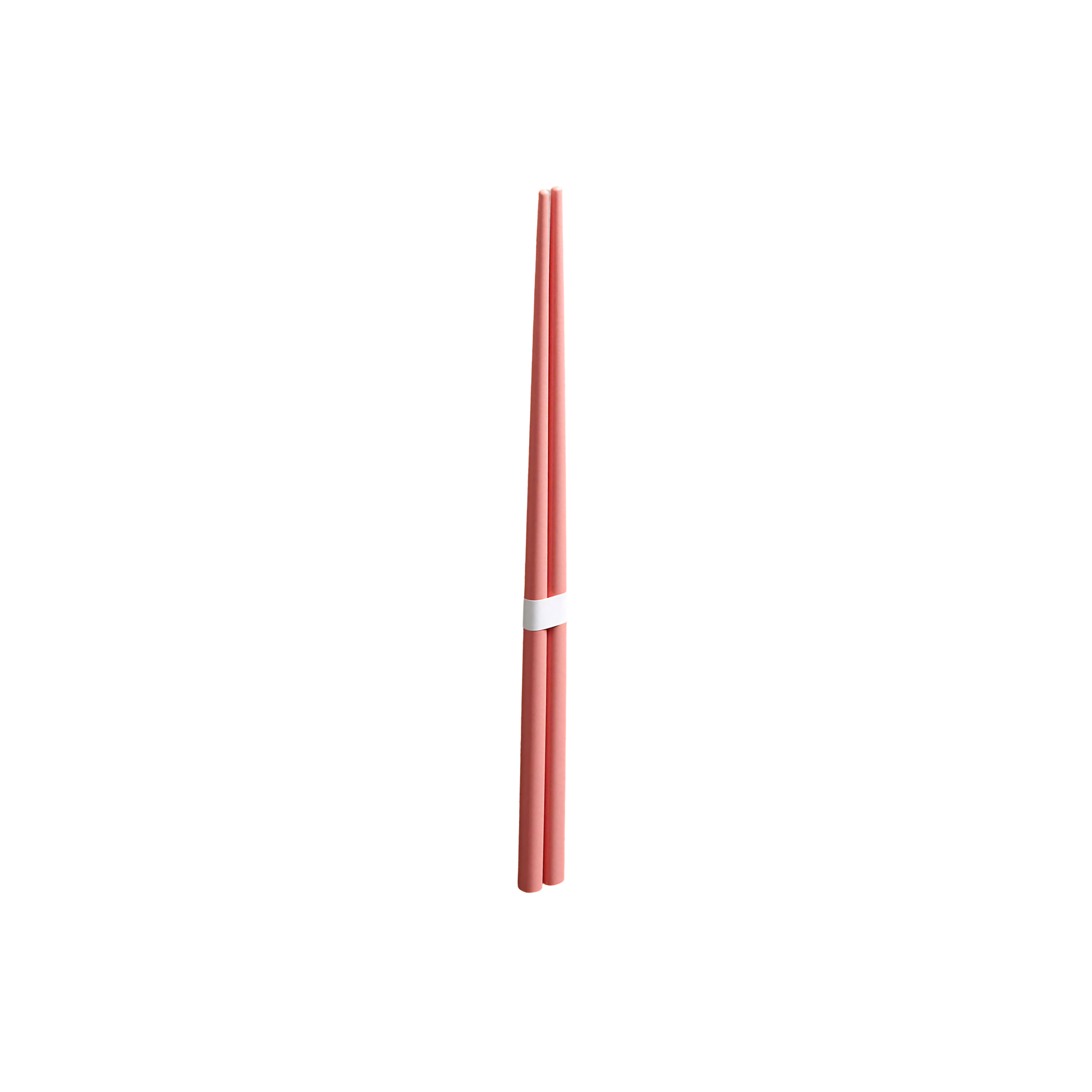 Top down view of Fathom Chopsticks Pair Lacquered Pink, soft finish with sleek white accent.