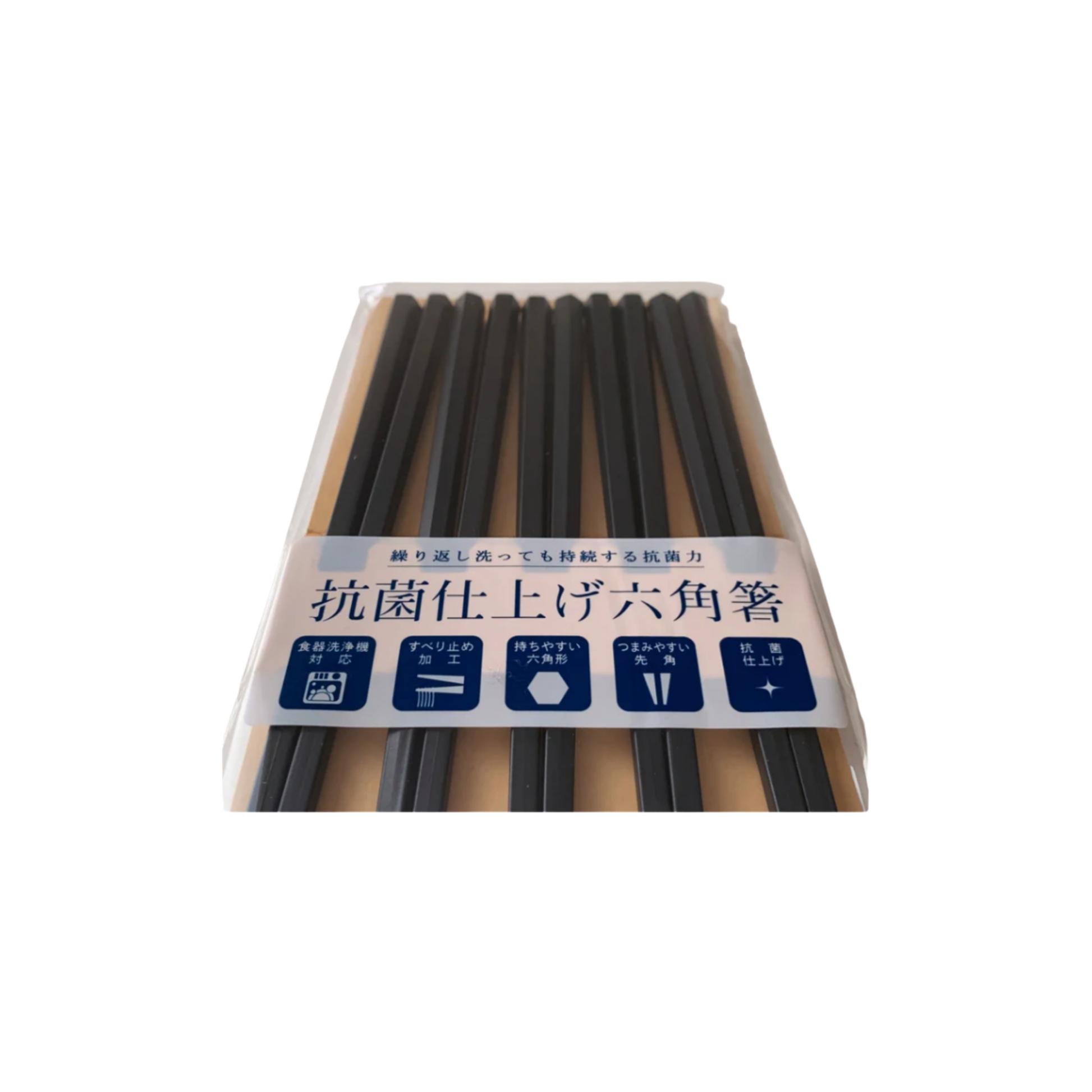 Inside a plastic pack Fathom Osaka Chopsticks Set of 5 - Black resin chopsticks, 23cm long, hexagonal shape with matte non-slip finish, comfortable grip, dishwasher safe.