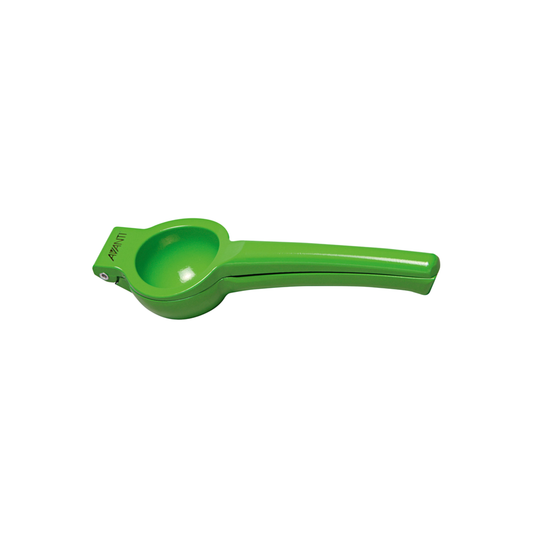 Green metal Lime squeezer side angled top view
