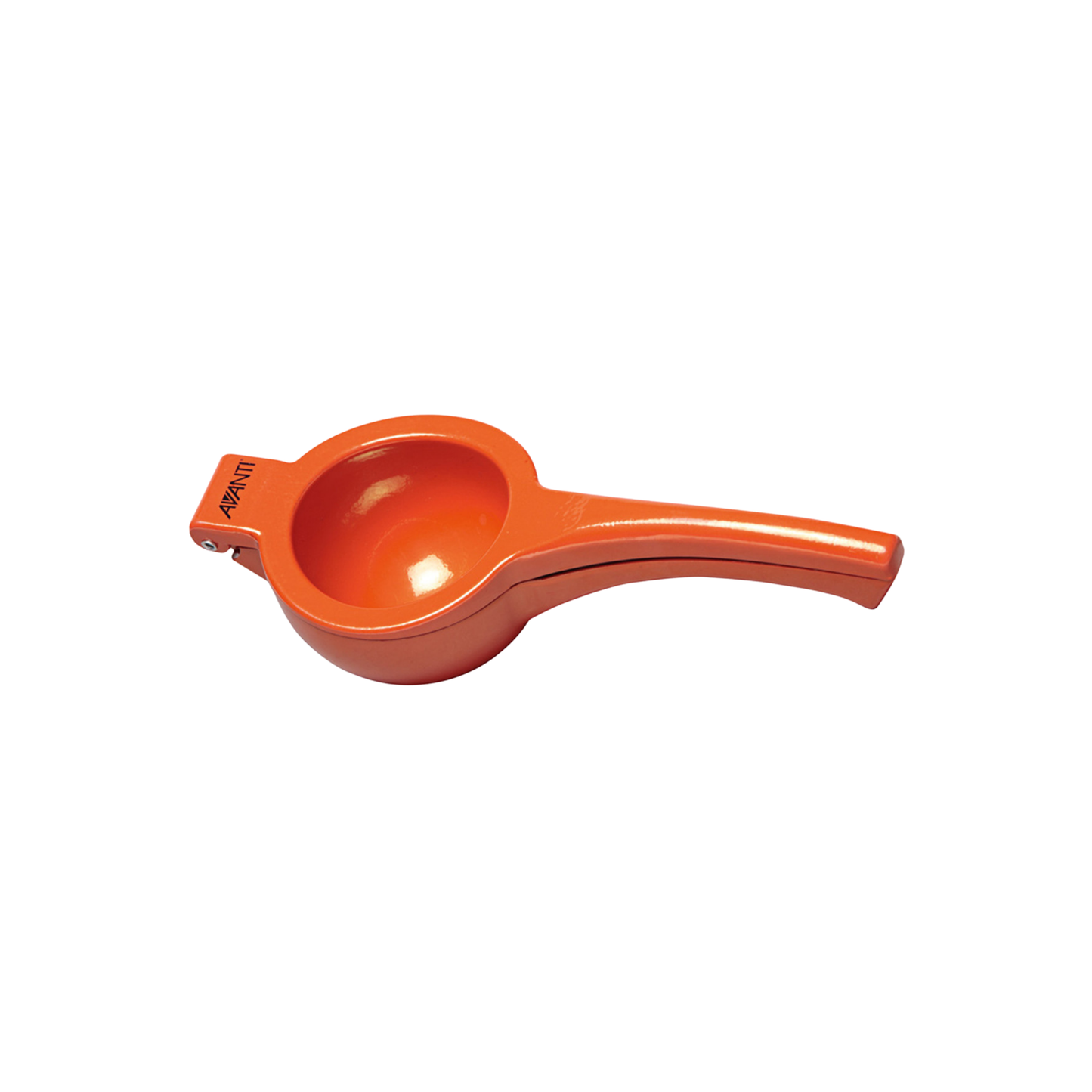 Orange metal Citrus squeezer angled top view