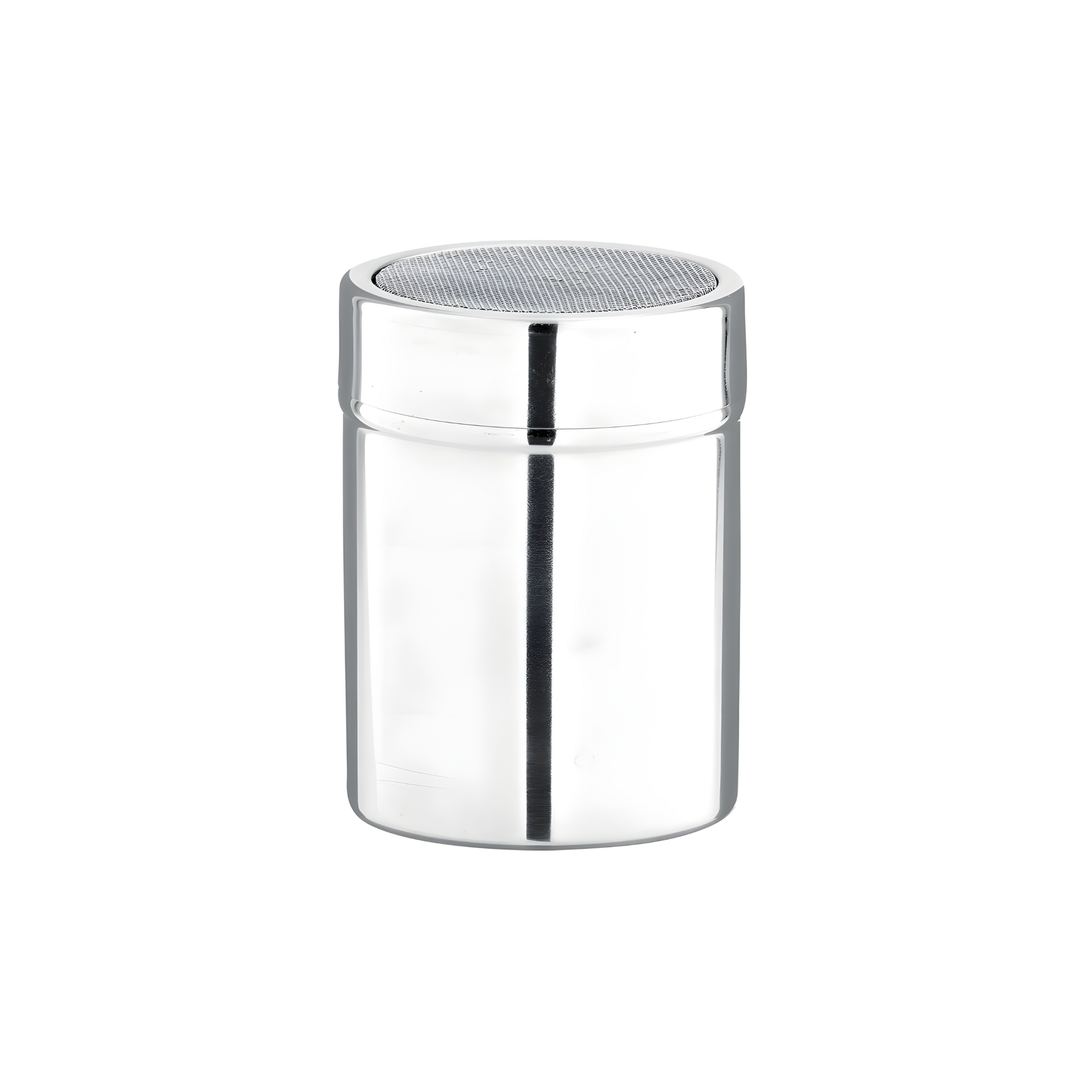 Fathom Cocoa shaker made from stainless steel with twist-lock lid and mesh top, kitchen sifter for cocoa, icing sugar, cinnamon, and flour.