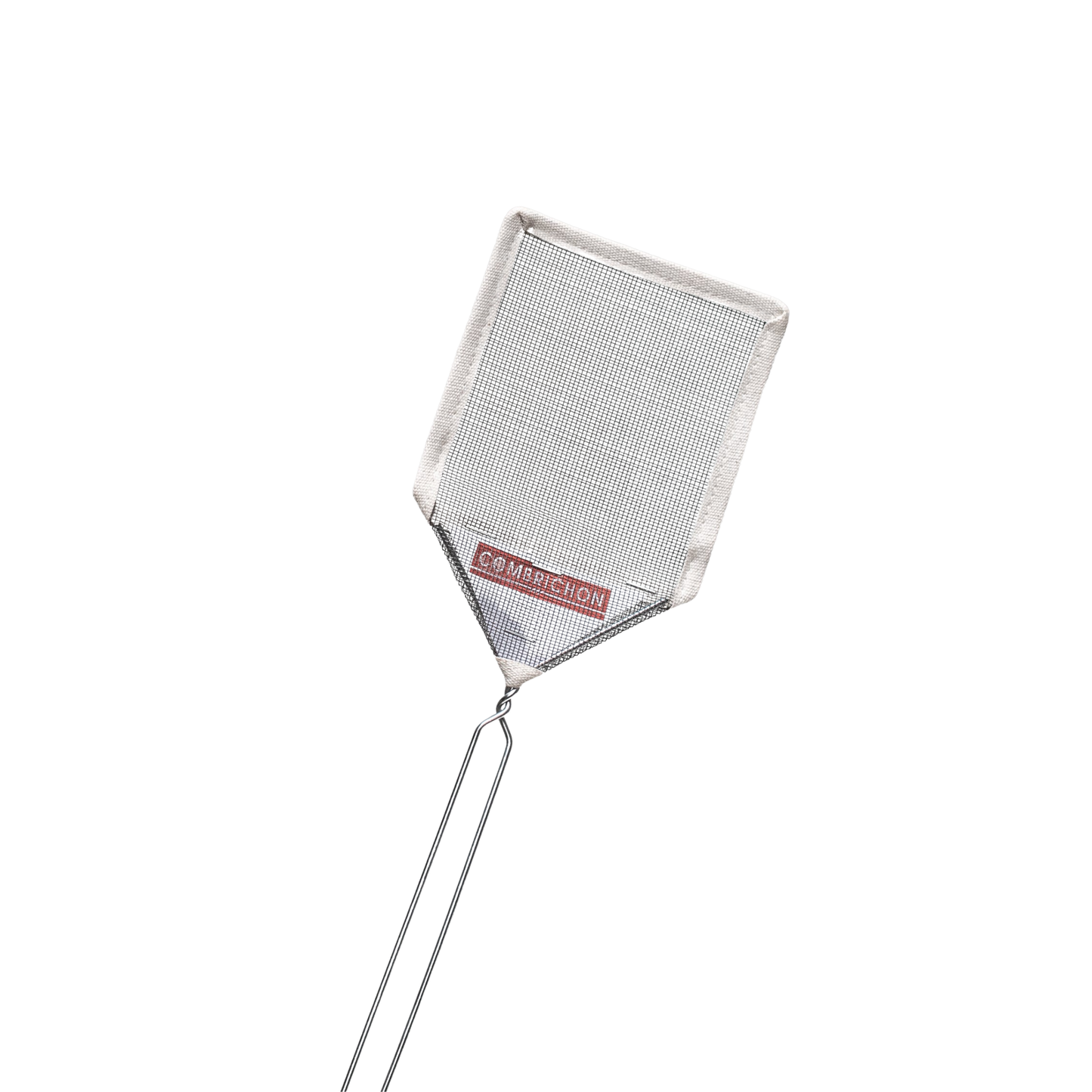 Front view of Fathom French mesh fly swatter with natural handle, 54cm lightweight insect control tool for indoor and outdoor use in kitchens, patios, and dining areas.
