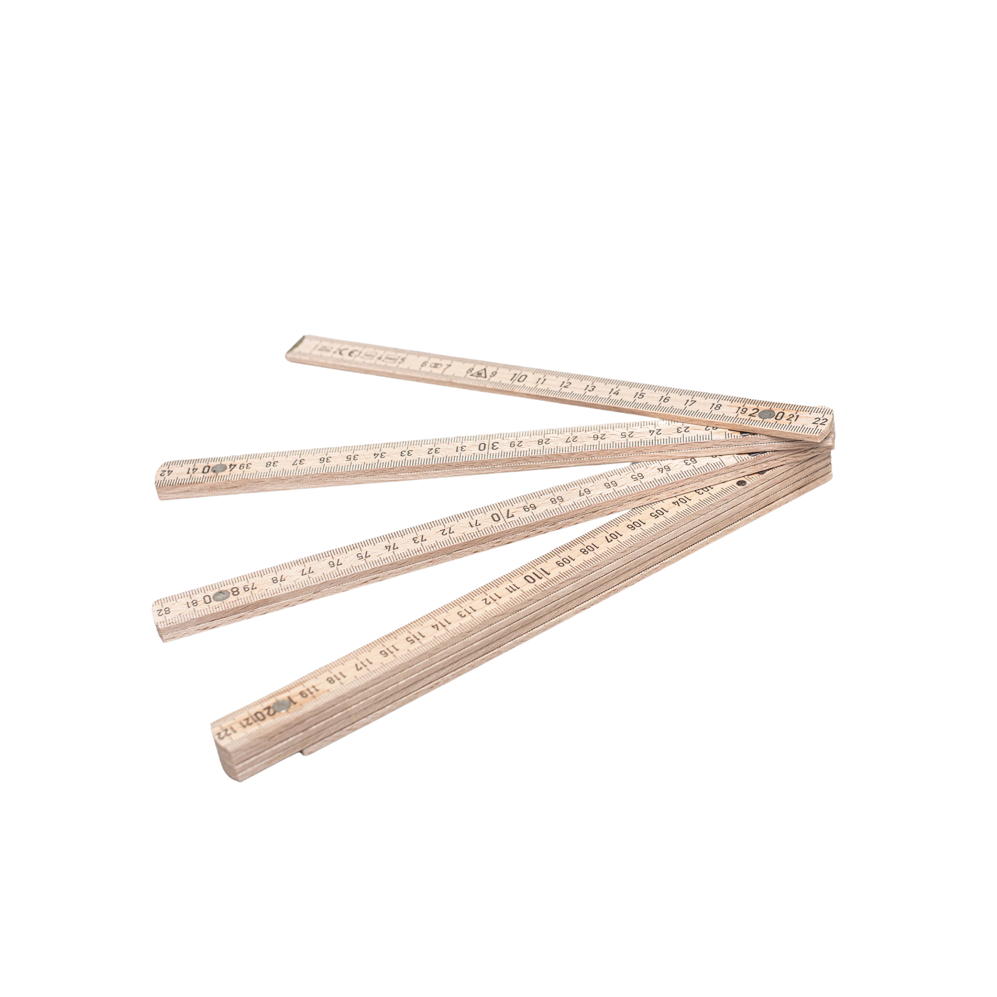 Folding garden ruler unfloded and fanned out