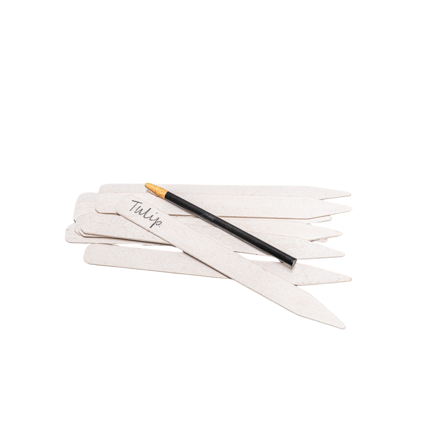 White garden lables with black pencil sprawled out 